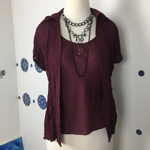 Style & Co. Tops - Offer Style & Co 2 piece short sleeve button & tank top dark red size 6 P